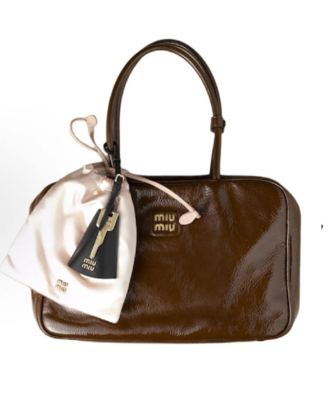 MIU MIU Коричневая кожаная сумка с короткими ручками, фото 6