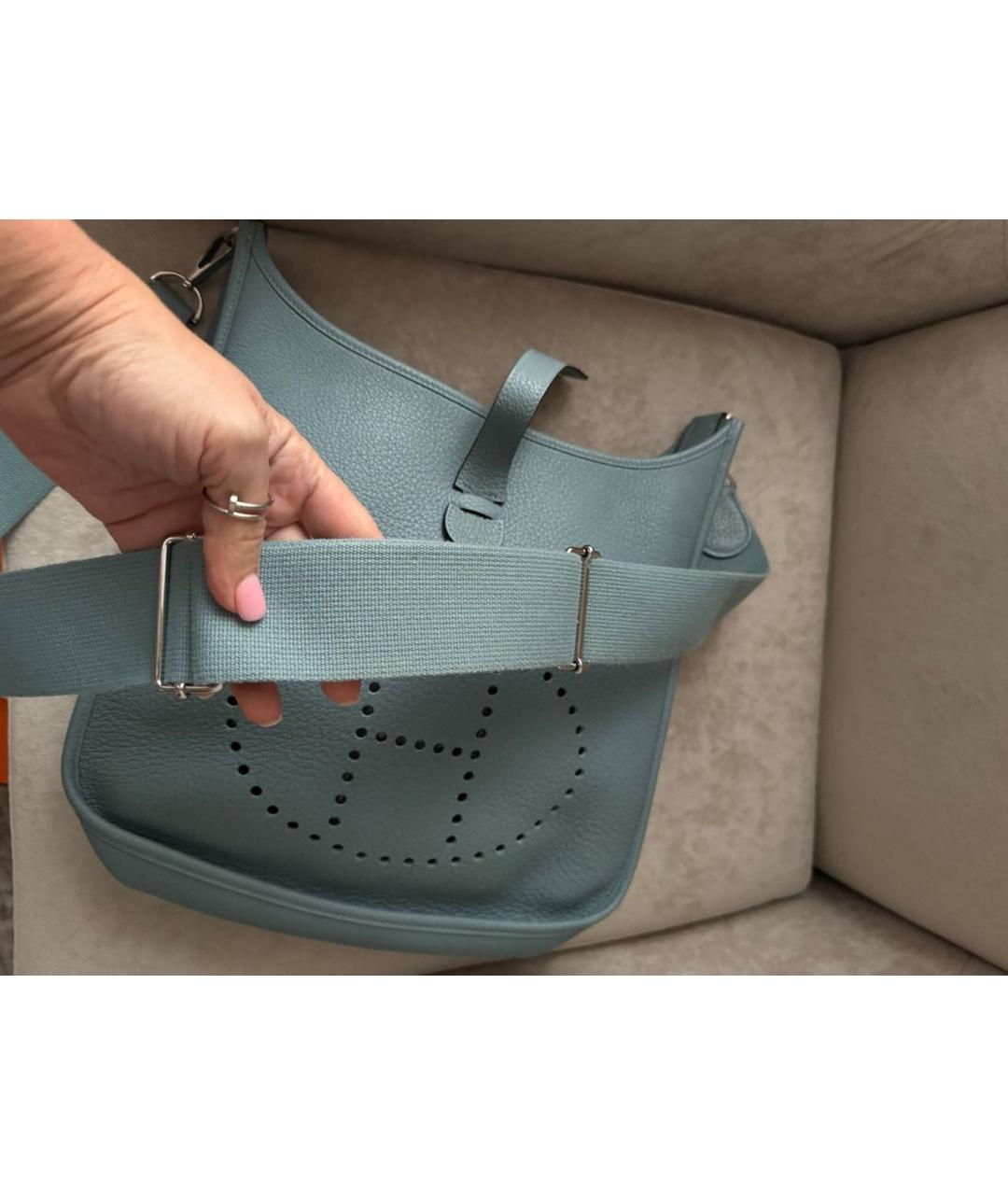 HERMES Голубая кожаная сумка через плечо, фото 8