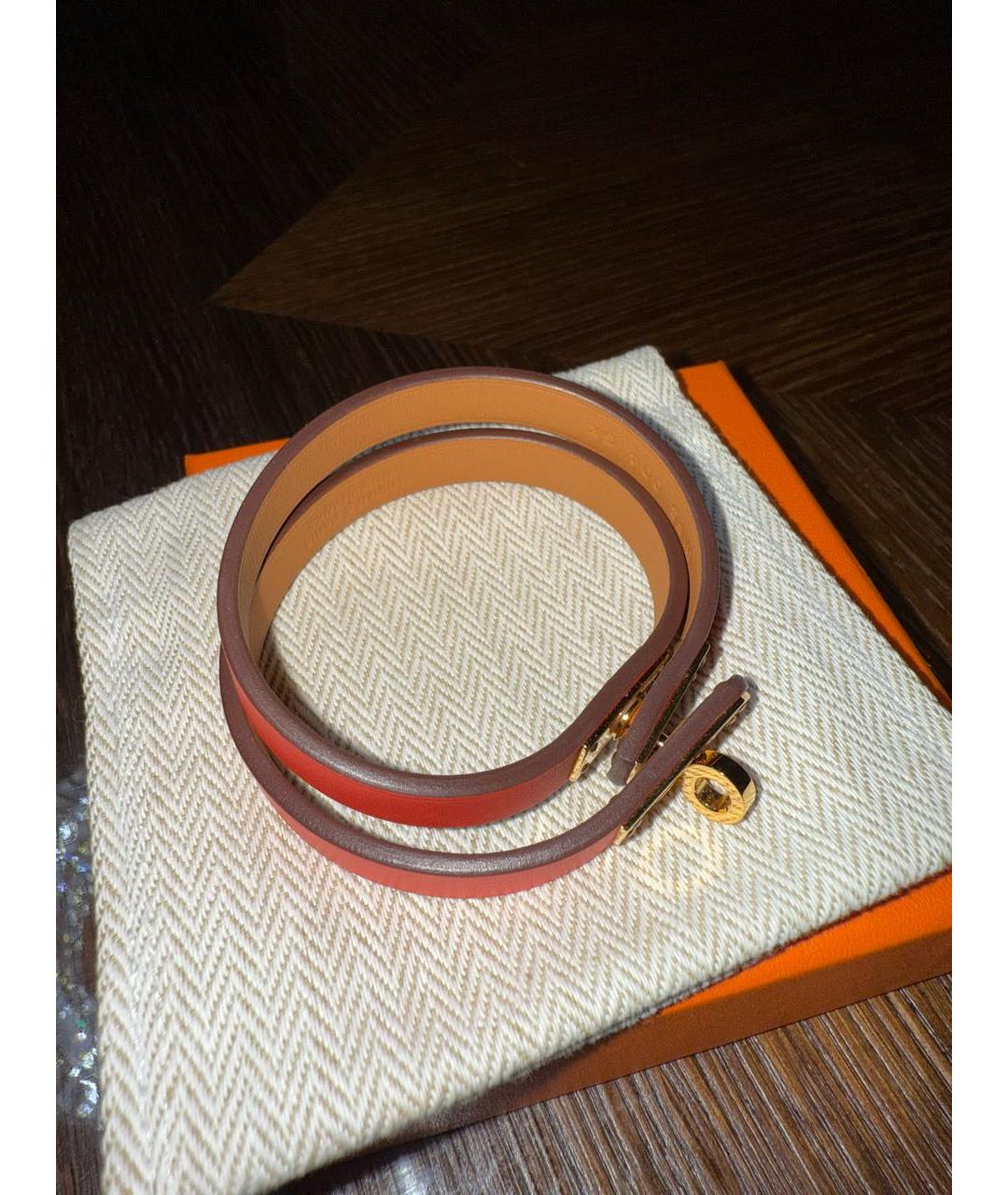 HERMES Оранжевый кожаный браслет, фото 7