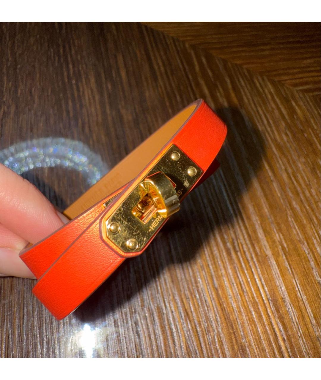 HERMES Оранжевый кожаный браслет, фото 4