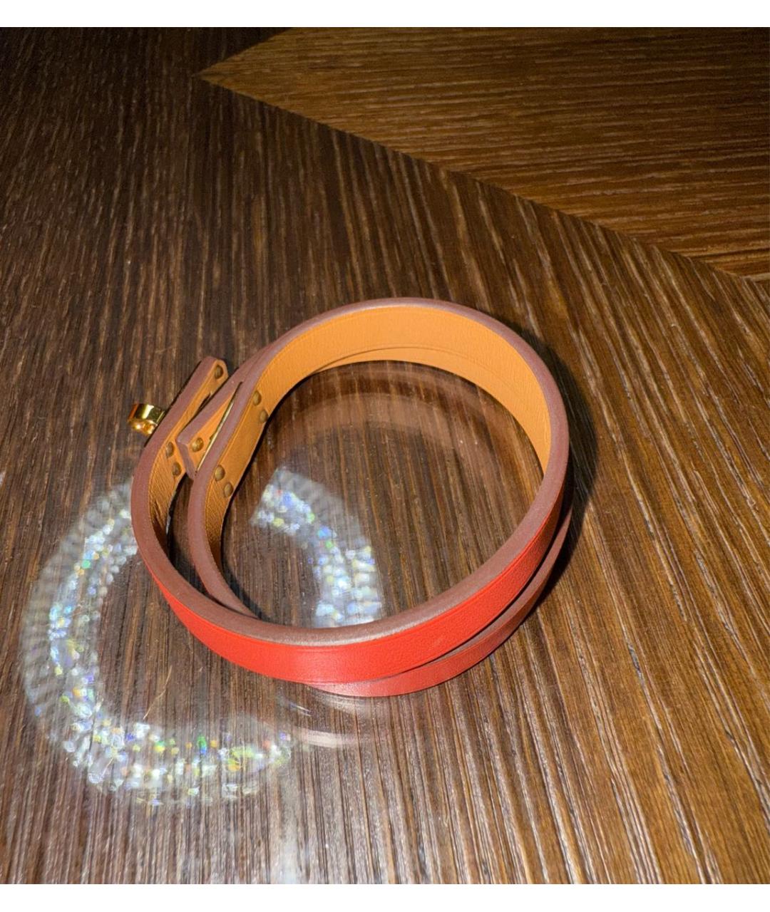 HERMES Оранжевый кожаный браслет, фото 3
