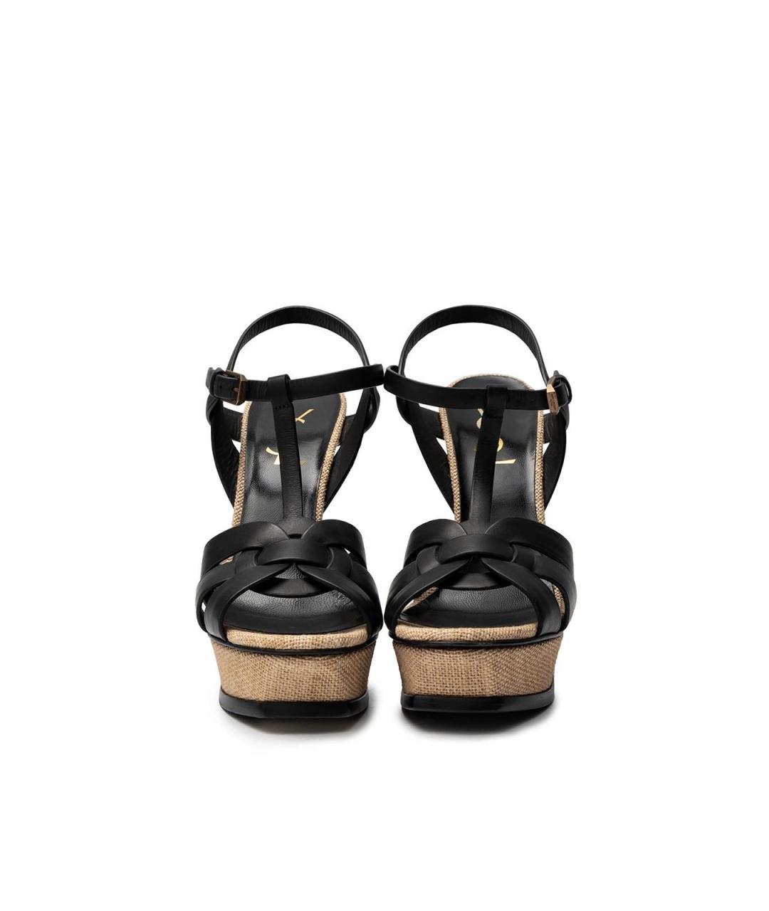 SAINT LAURENT Черные кожаные босоножки, фото 4