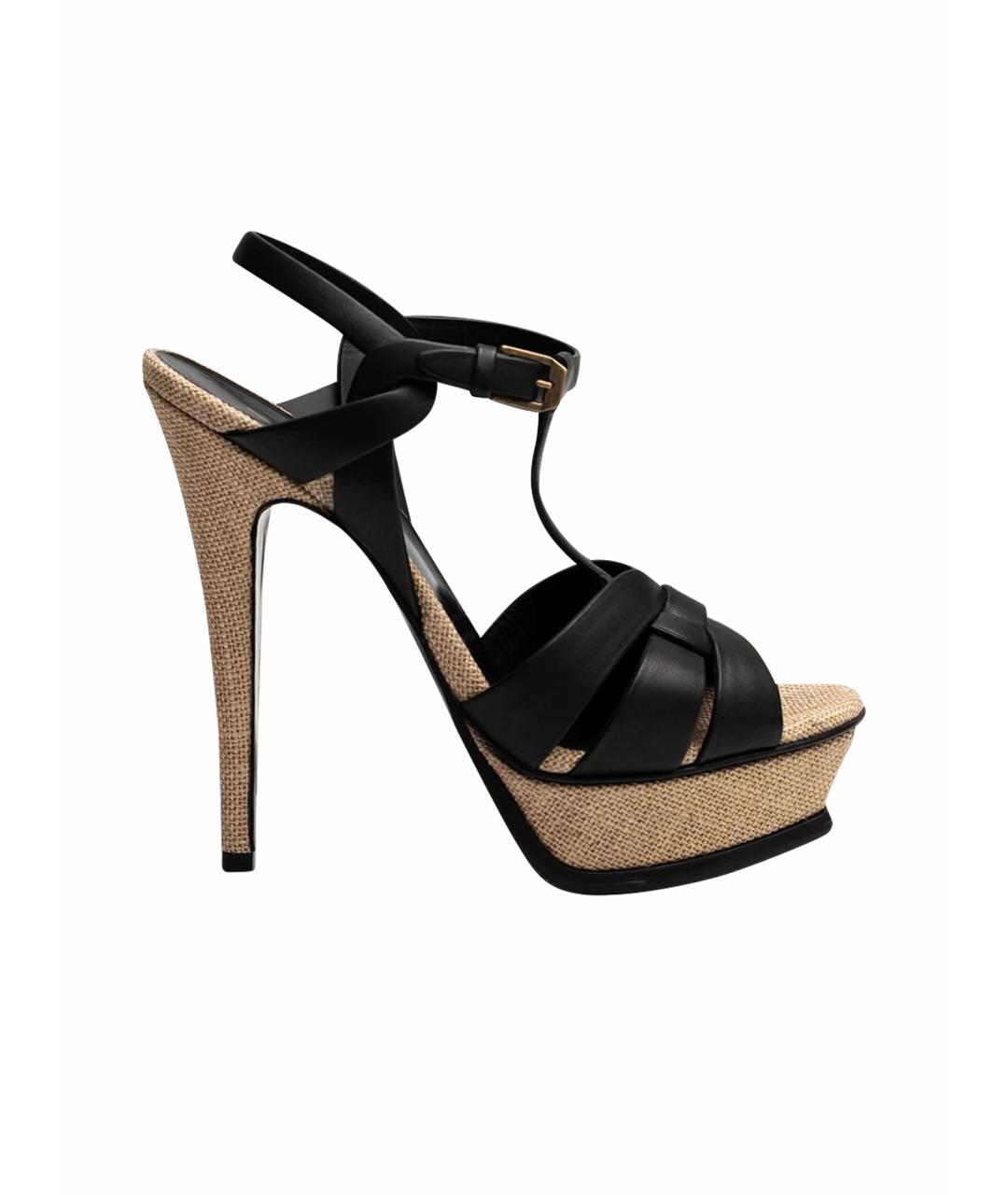 SAINT LAURENT Черные кожаные босоножки, фото 1