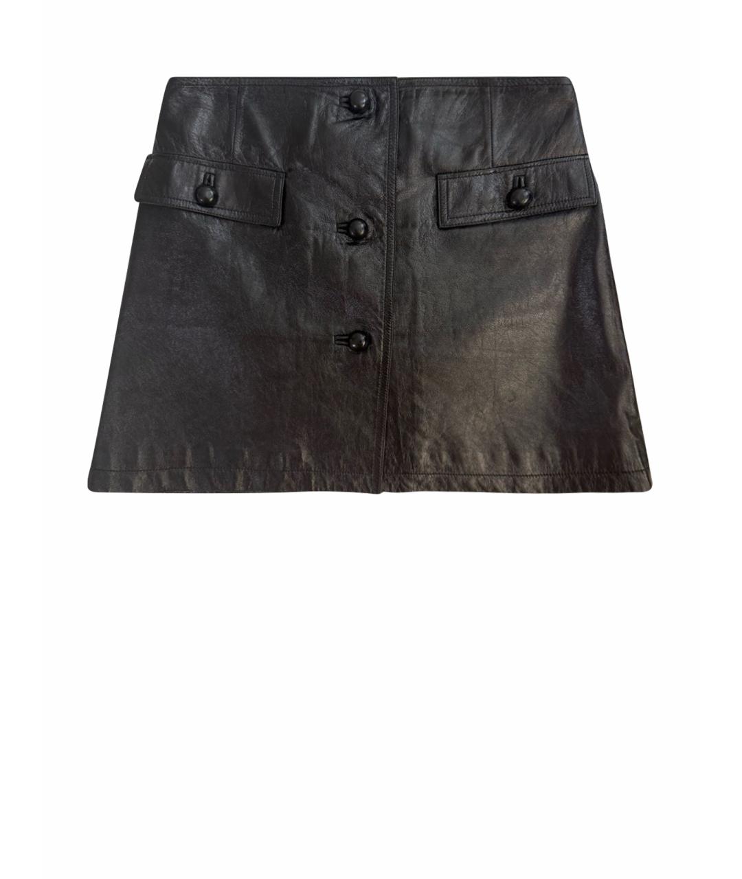 CHRISTIAN DIOR Черная кожаная юбка мини, фото 1