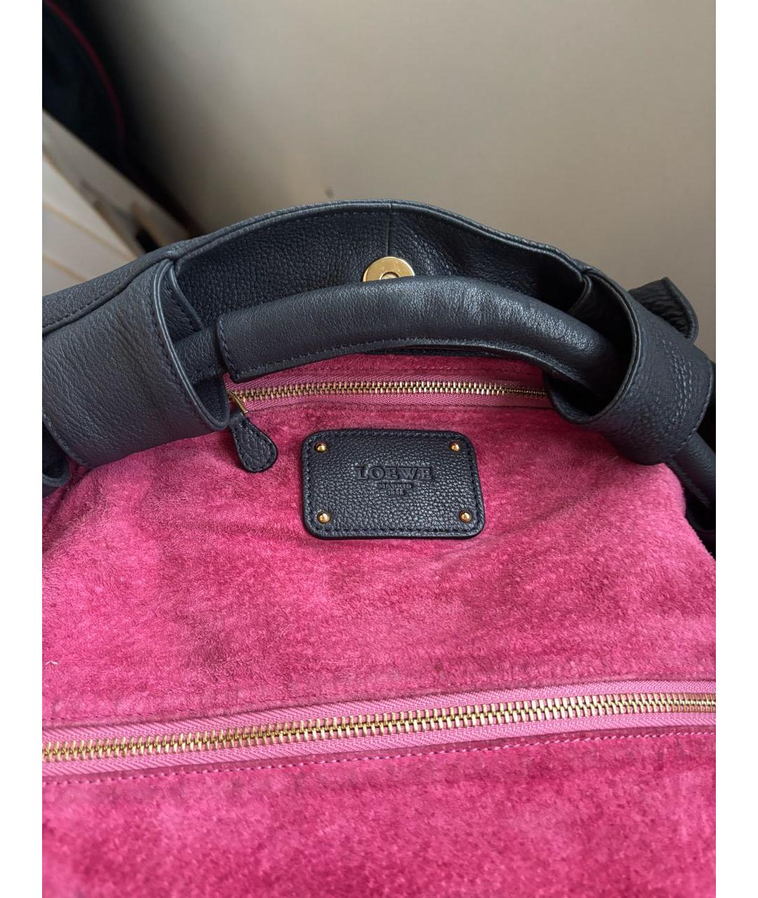 LOEWE Темно-синяя кожаная сумка с короткими ручками, фото 3