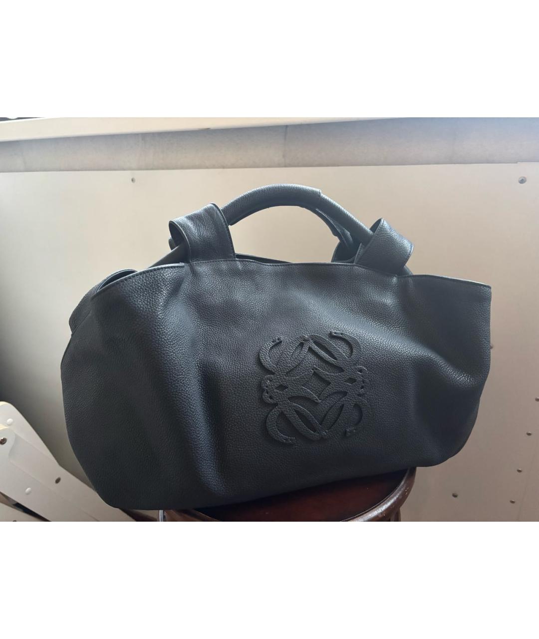 LOEWE Темно-синяя кожаная сумка с короткими ручками, фото 5