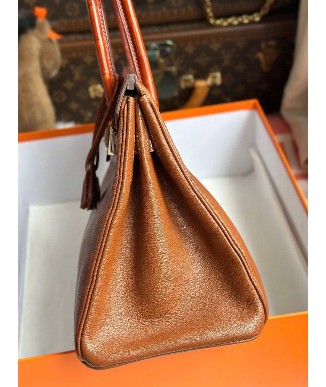 HERMES Коричневая сумка с короткими ручками из экзотической кожи, фото 4