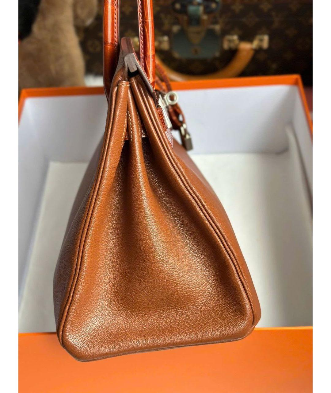 HERMES Коричневая сумка с короткими ручками из экзотической кожи, фото 5