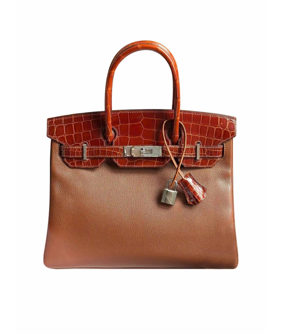 HERMES Коричневая сумка с короткими ручками из экзотической кожи, фото 1