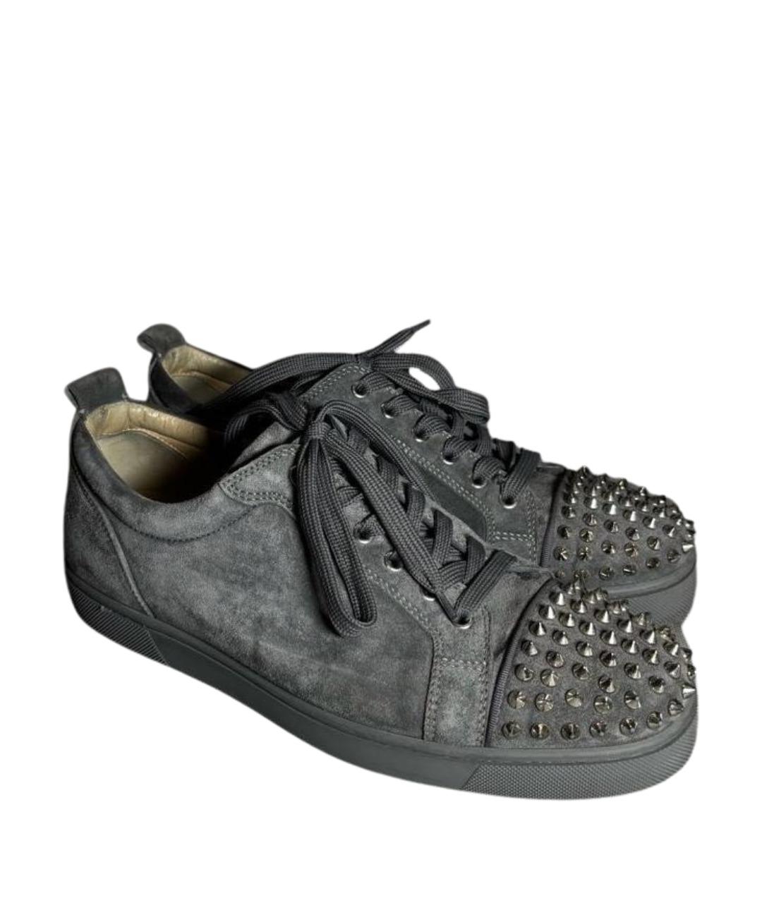 CHRISTIAN LOUBOUTIN Антрацитовые замшевые низкие кроссовки / кеды, фото 1