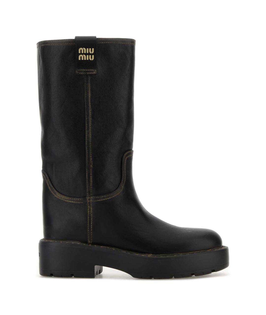 MIU MIU Черные кожаные сапоги, фото 1