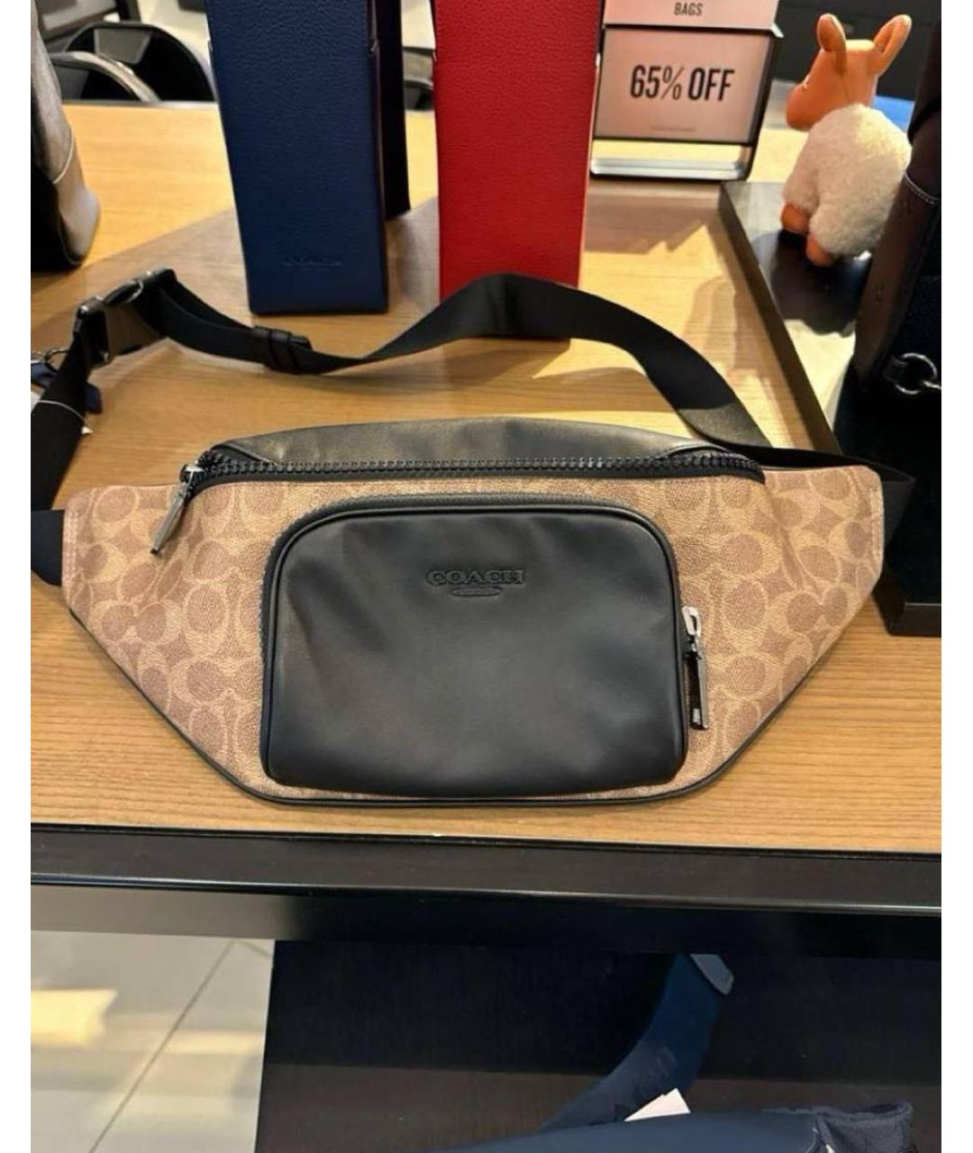 COACH Коричневая кожаная поясная сумка, фото 4