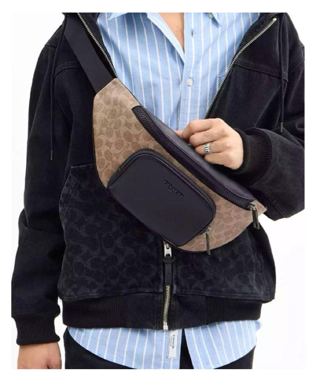 COACH Коричневая кожаная поясная сумка, фото 3