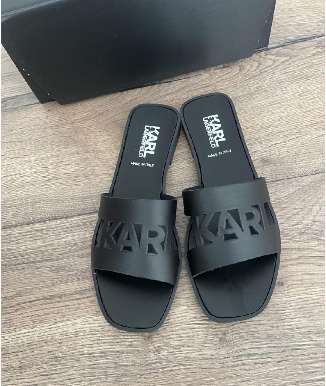 KARL LAGERFELD Черные кожаные шлепанцы, фото 5