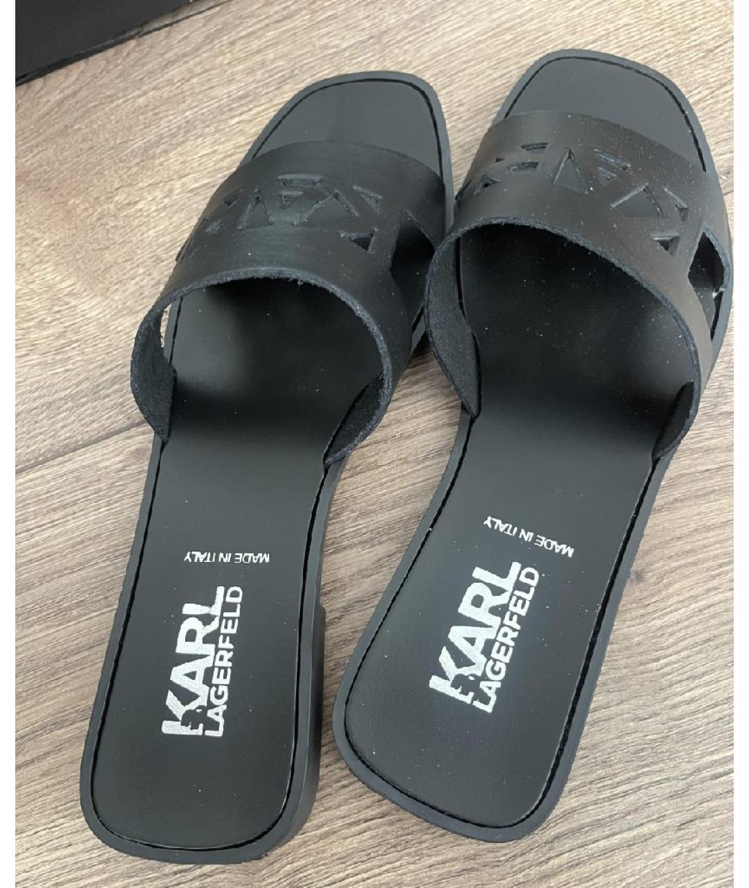 KARL LAGERFELD Черные кожаные шлепанцы, фото 6