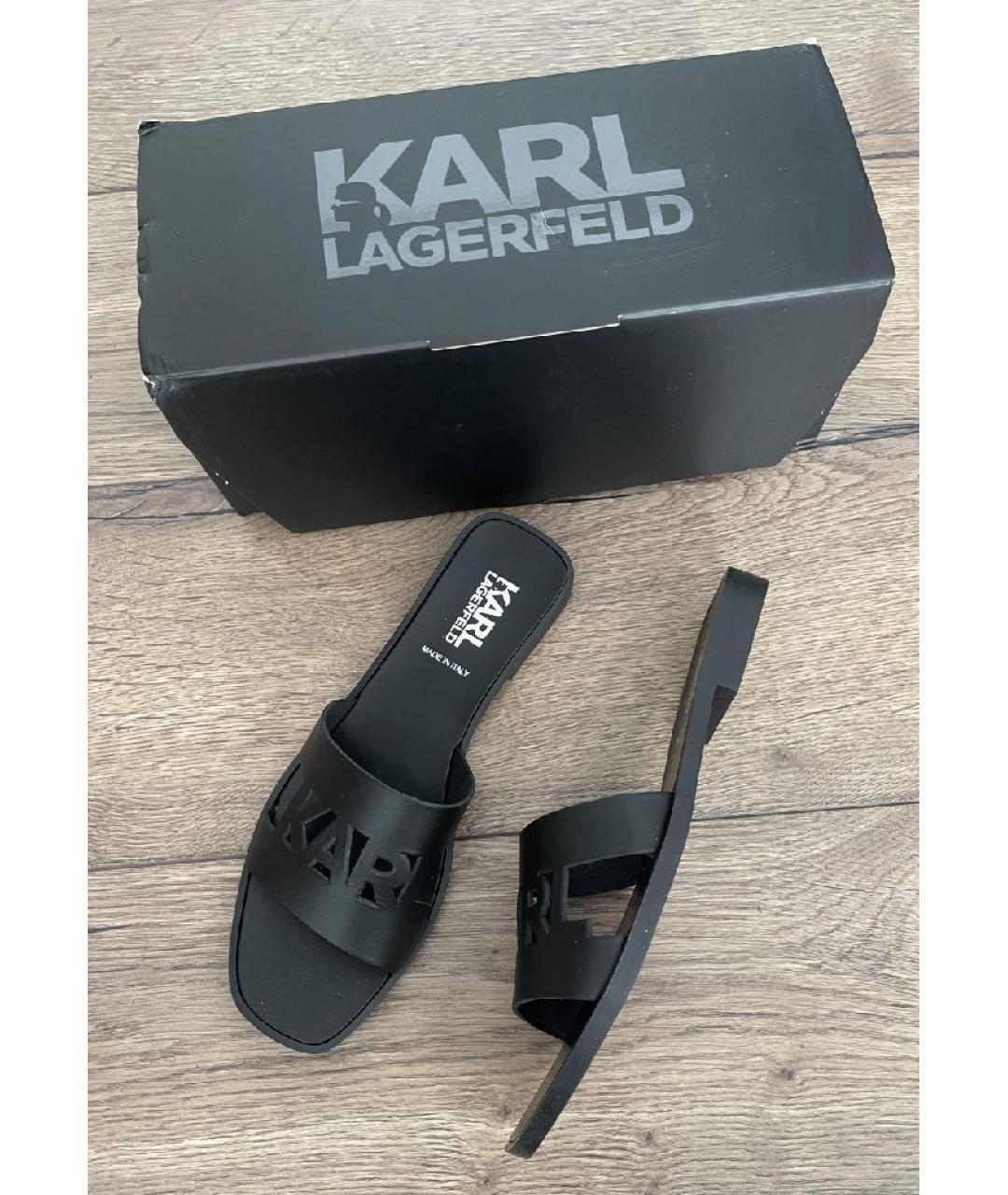 KARL LAGERFELD Черные кожаные шлепанцы, фото 4
