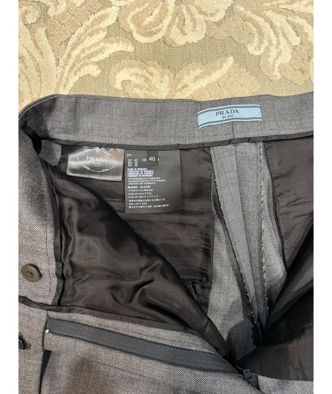 PRADA Серые шерстяные прямые брюки, фото 4