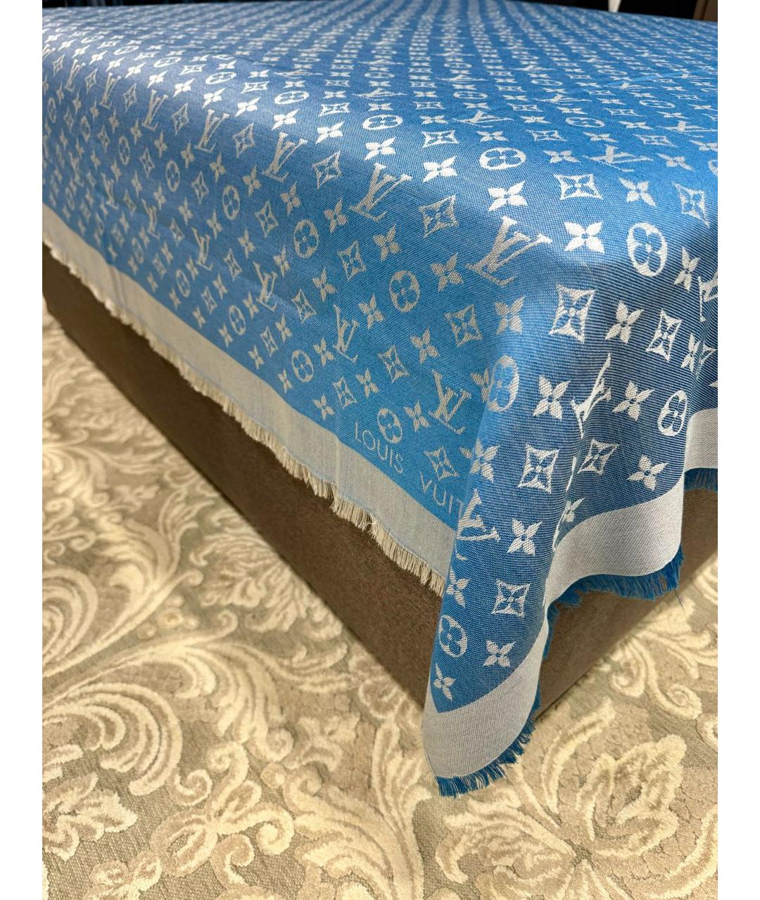 LOUIS VUITTON Голубой шелковый платок, фото 2