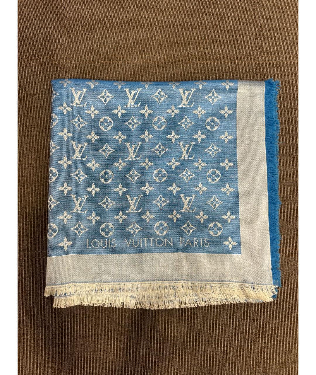 LOUIS VUITTON Голубой шелковый платок, фото 8