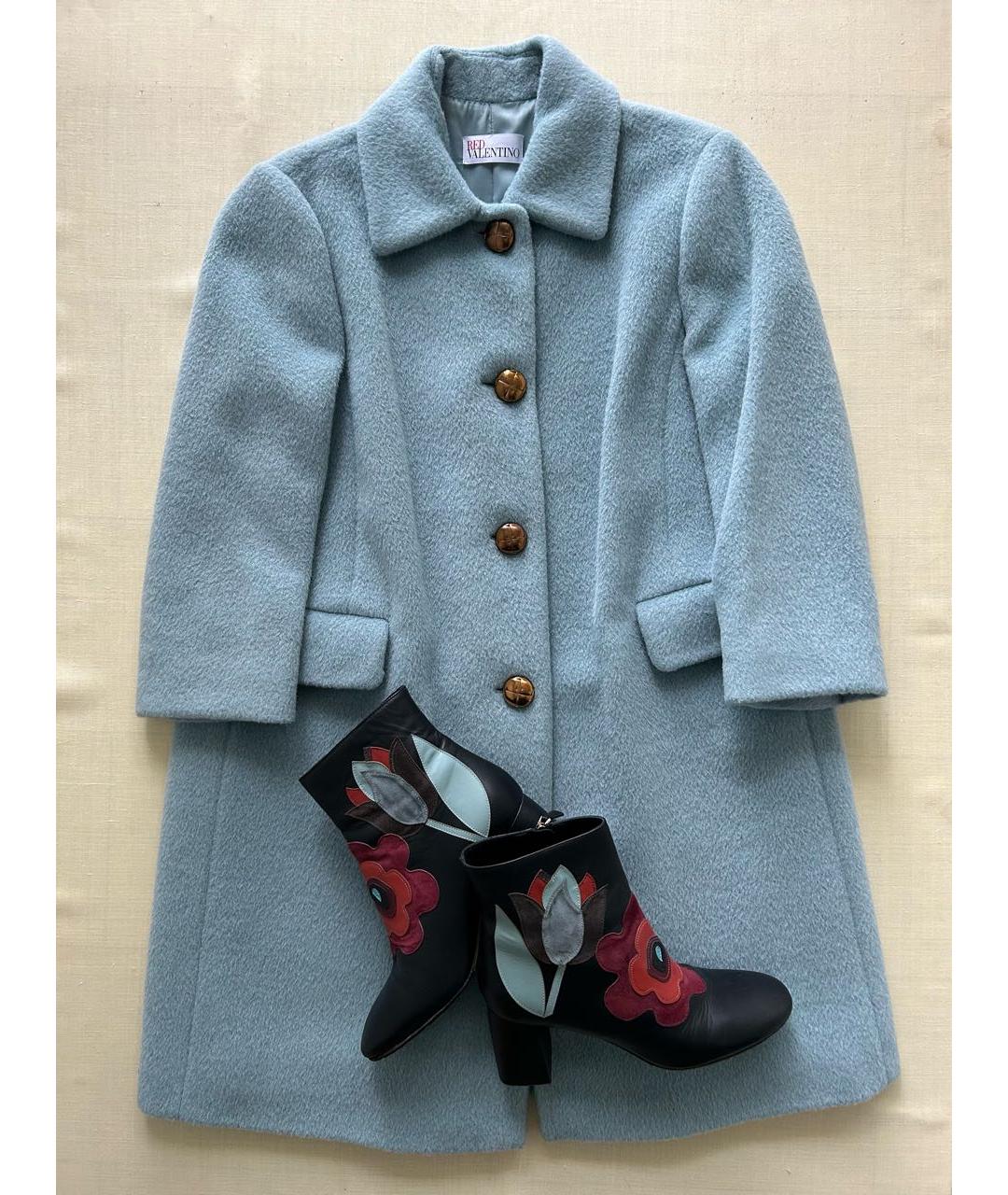 RED VALENTINO Голубое шерстяное пальто, фото 7