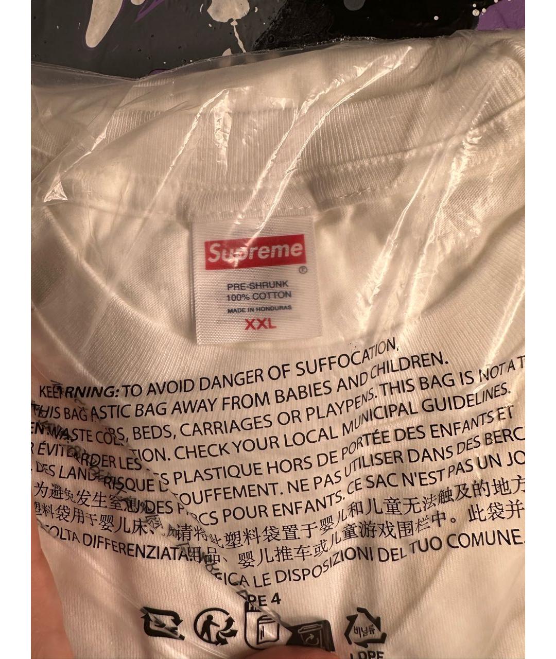 SUPREME Белая хлопковая футболка, фото 5