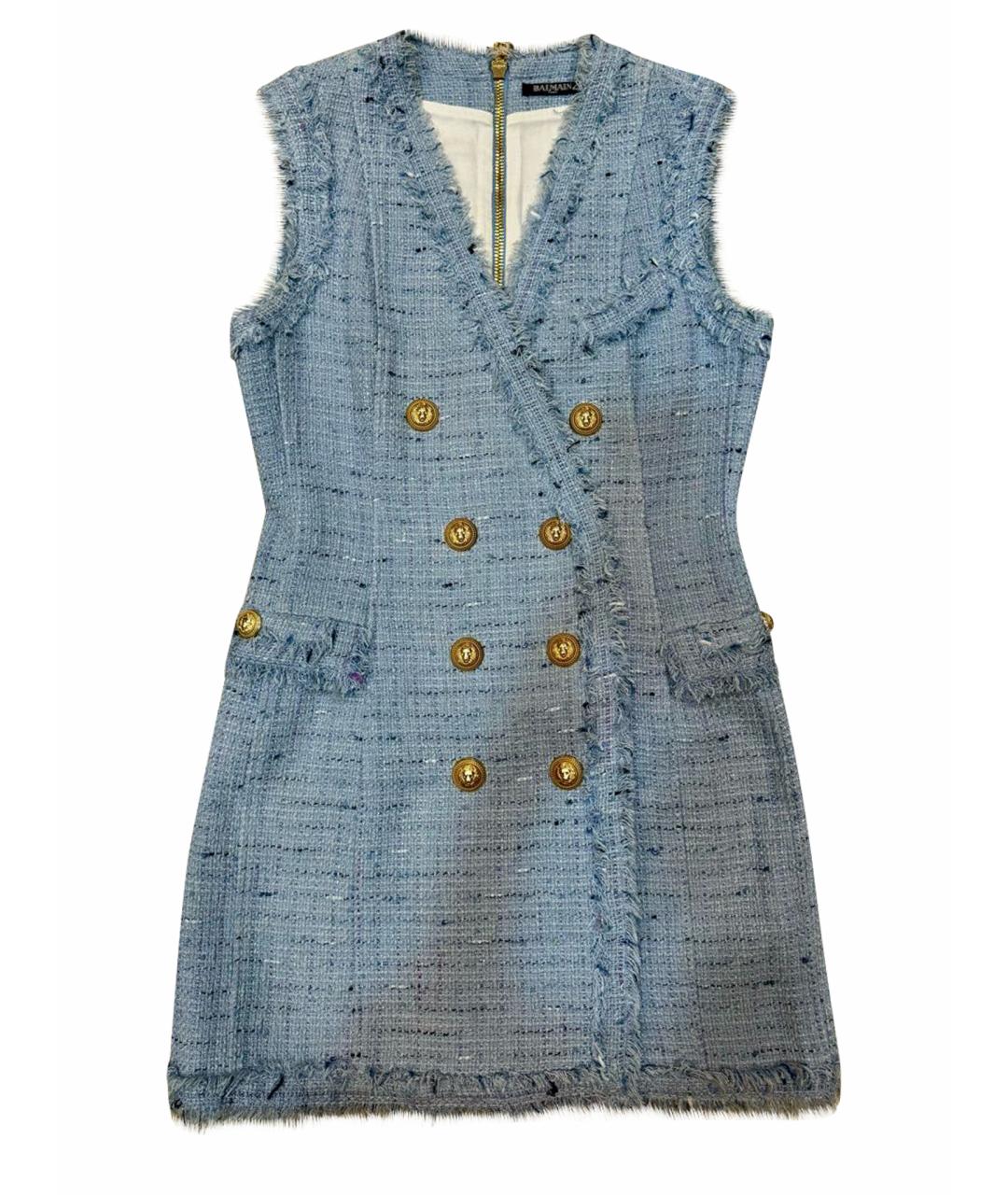 BALMAIN Голубое хлопковое повседневное платье, фото 1