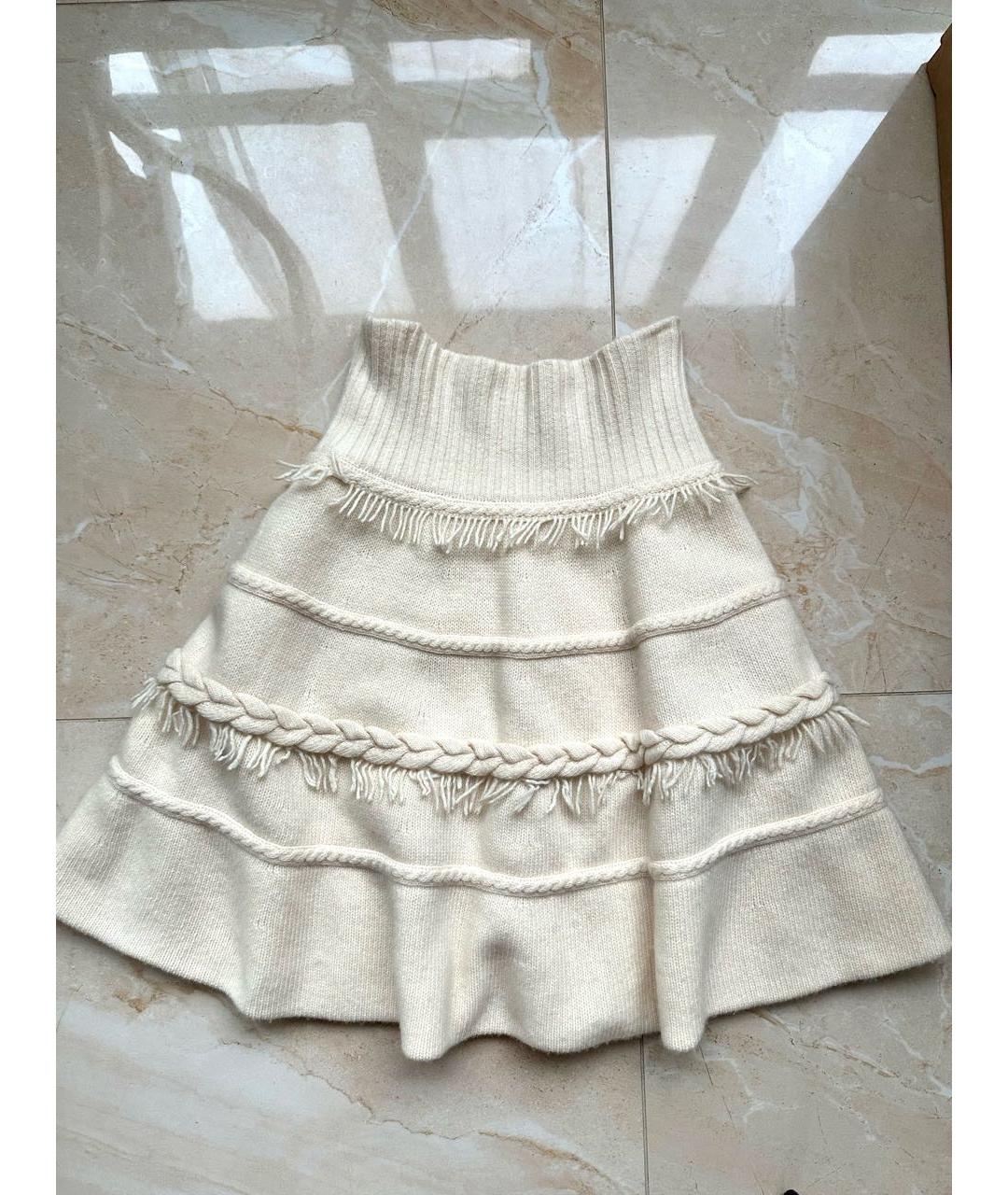 AGNONA Бежевая кашемировая юбка мини, фото 7