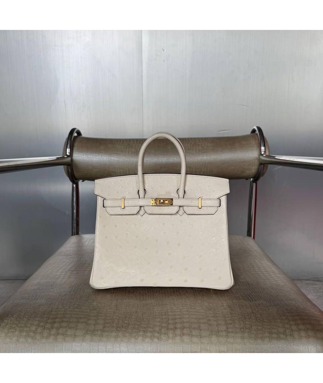 HERMES Бежевая сумка с короткими ручками из экзотической кожи, фото 5