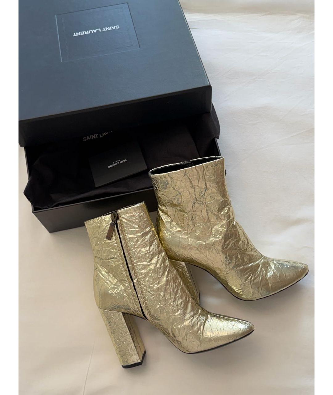 SAINT LAURENT Золотые кожаные ботильоны, фото 3