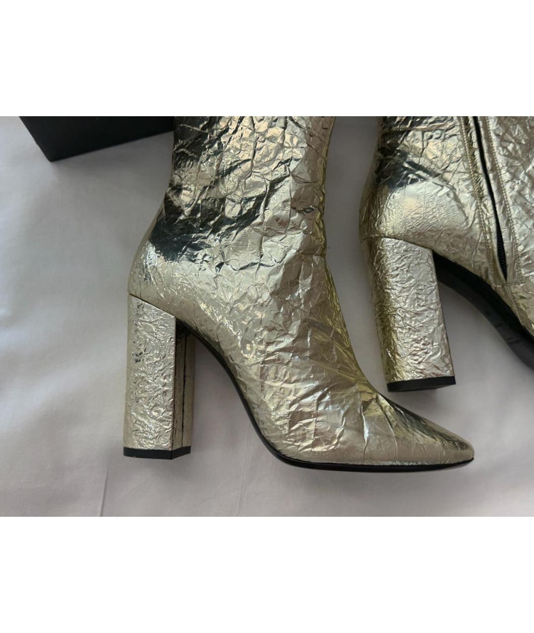 SAINT LAURENT Золотые кожаные ботильоны, фото 7