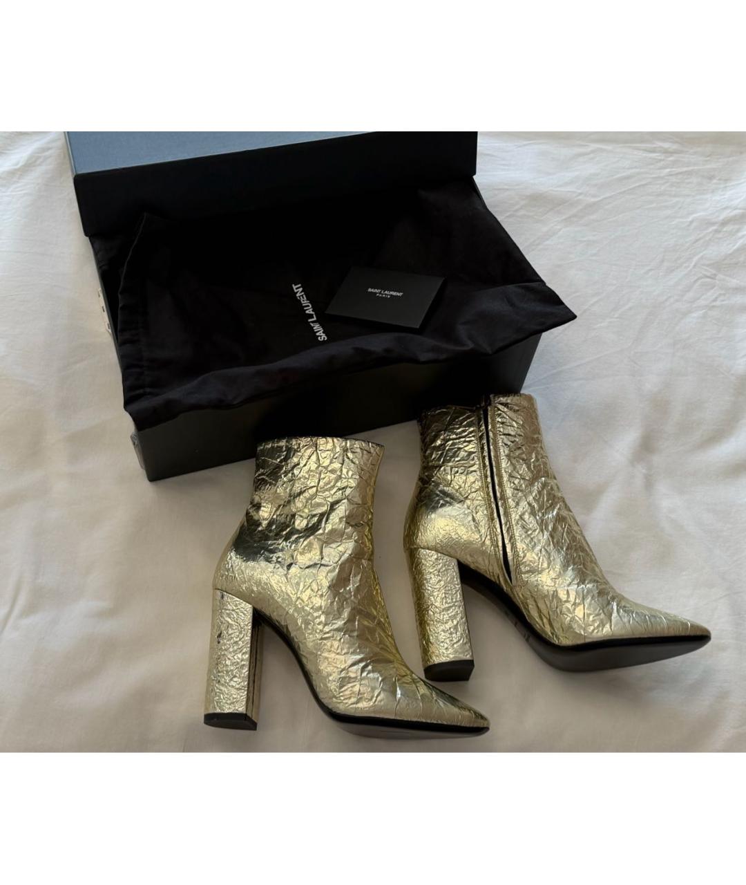 SAINT LAURENT Золотые кожаные ботильоны, фото 5