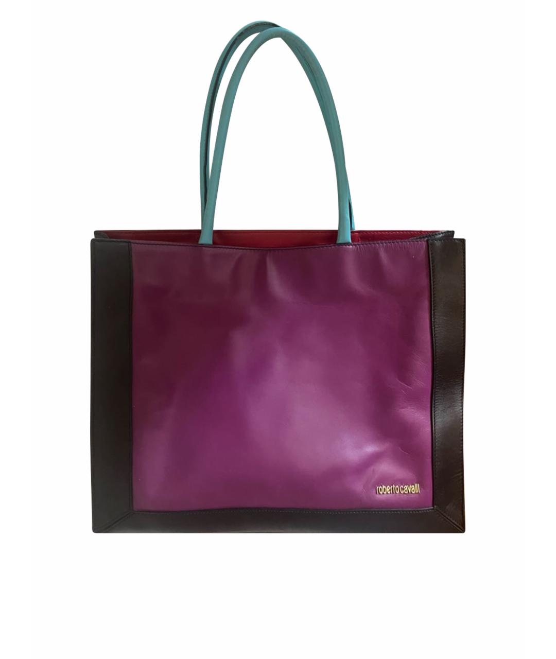ROBERTO CAVALLI Фиолетовая кожаная сумка тоут, фото 1
