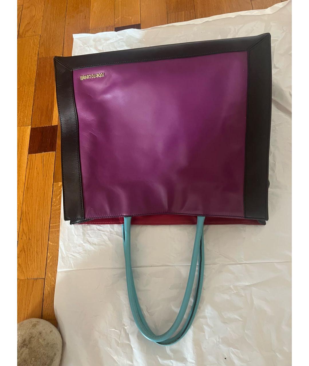 ROBERTO CAVALLI Фиолетовая кожаная сумка тоут, фото 5