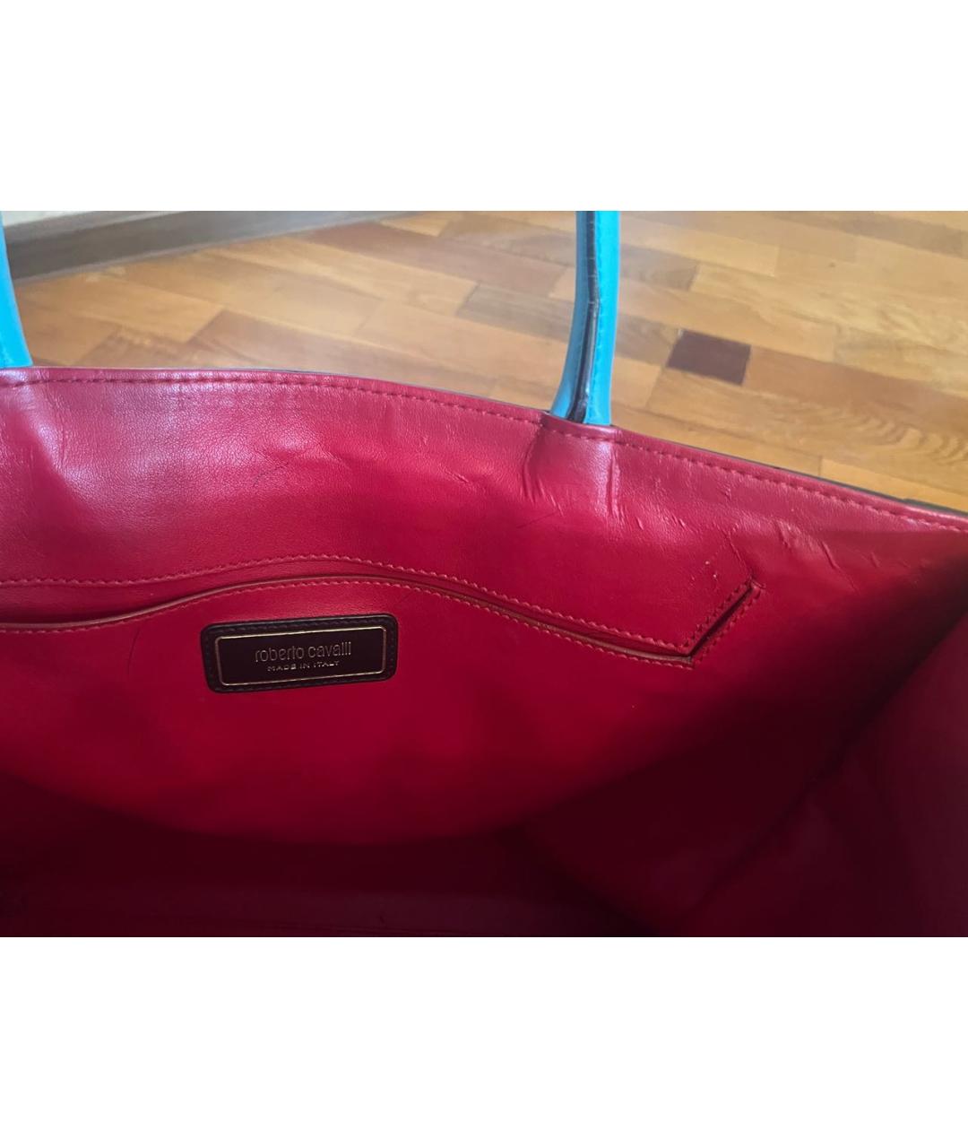 ROBERTO CAVALLI Фиолетовая кожаная сумка тоут, фото 3