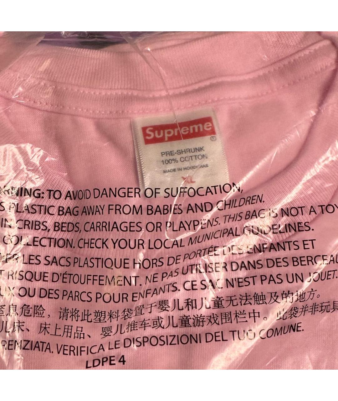 SUPREME Розовая хлопковая футболка, фото 4