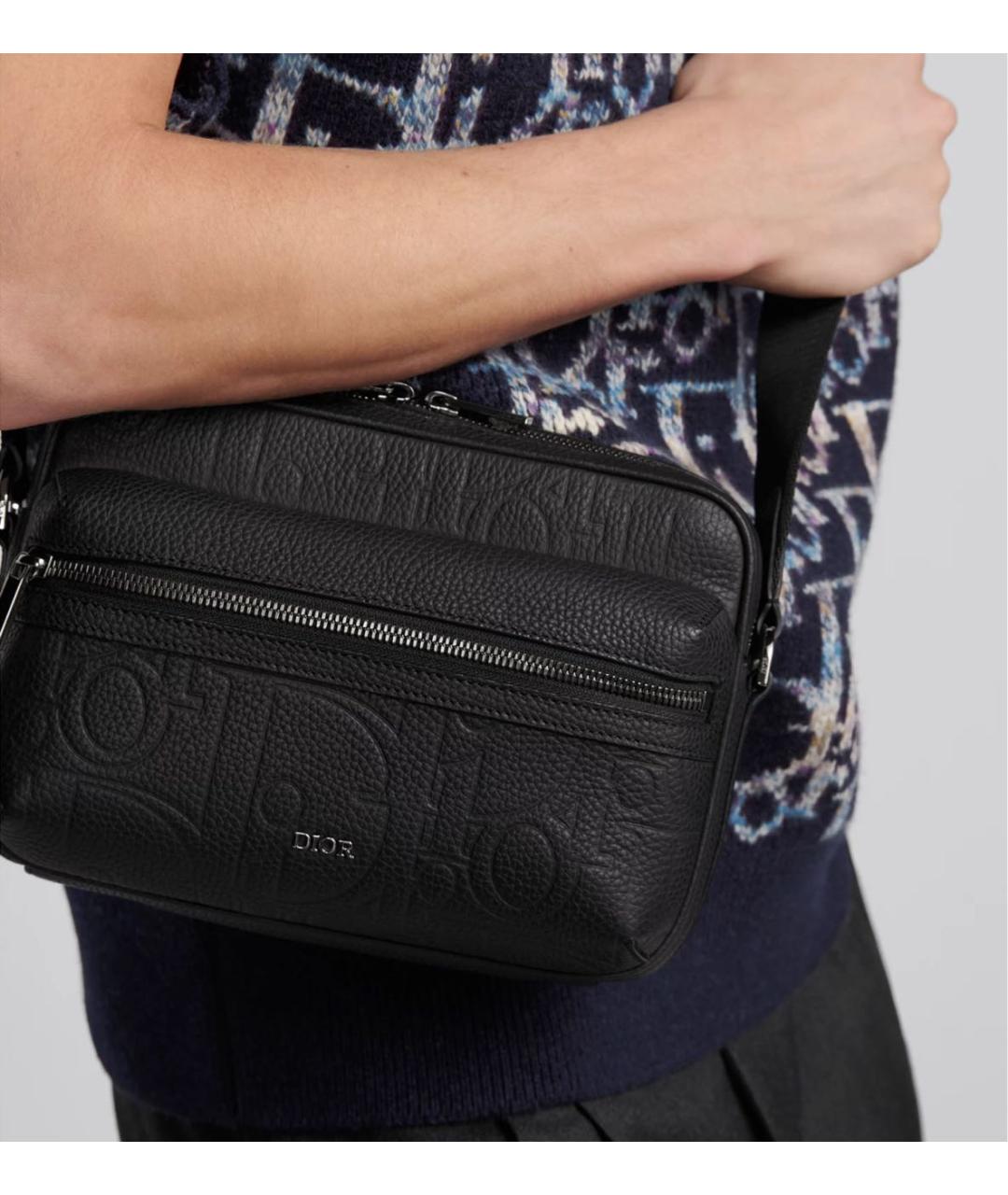 CHRISTIAN DIOR Черная кожаная сумка на плечо, фото 3