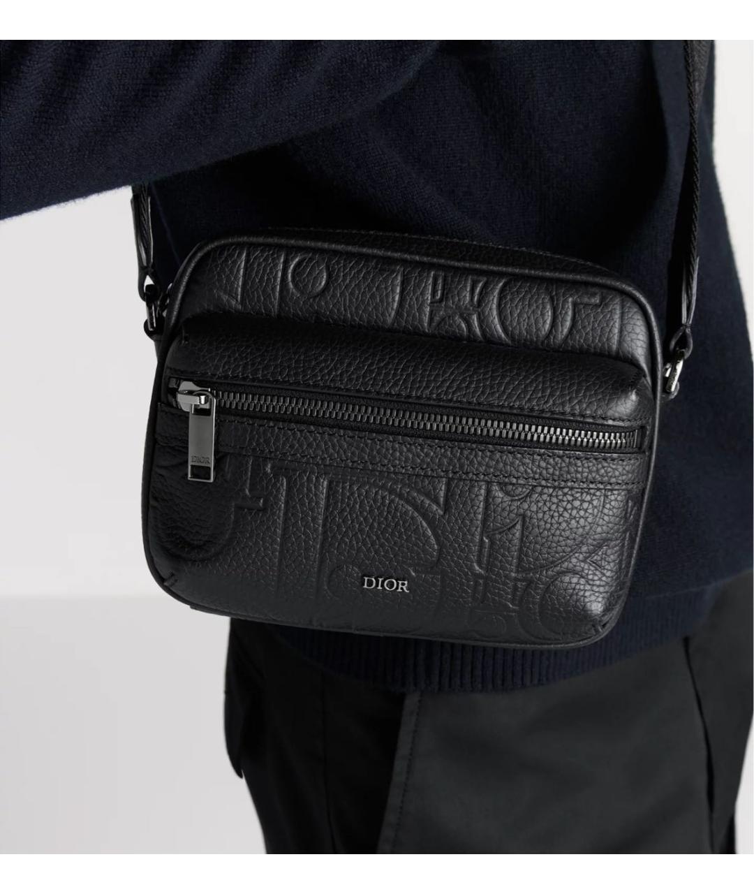 CHRISTIAN DIOR Черная кожаная сумка на плечо, фото 3
