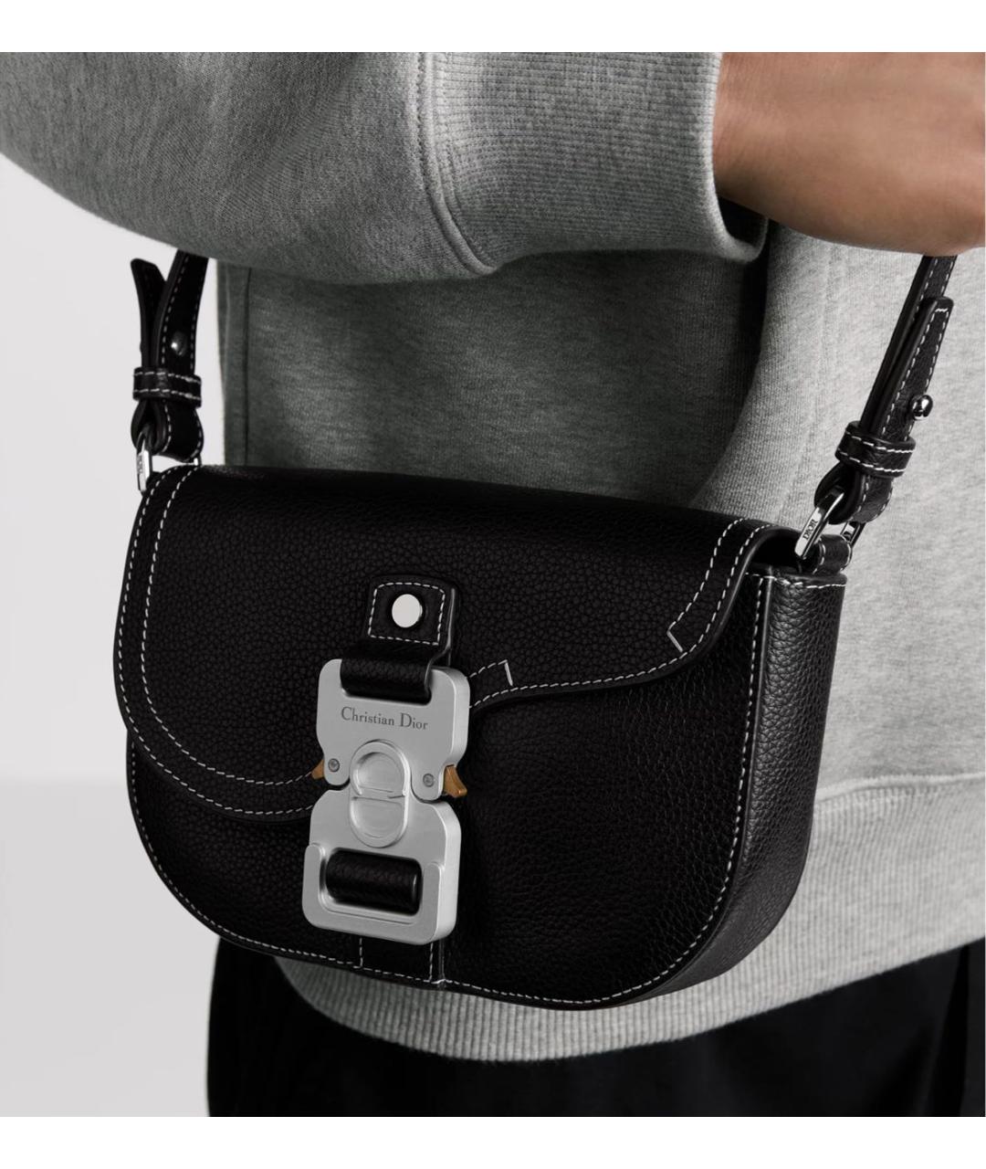 CHRISTIAN DIOR Черная кожаная сумка на плечо, фото 3
