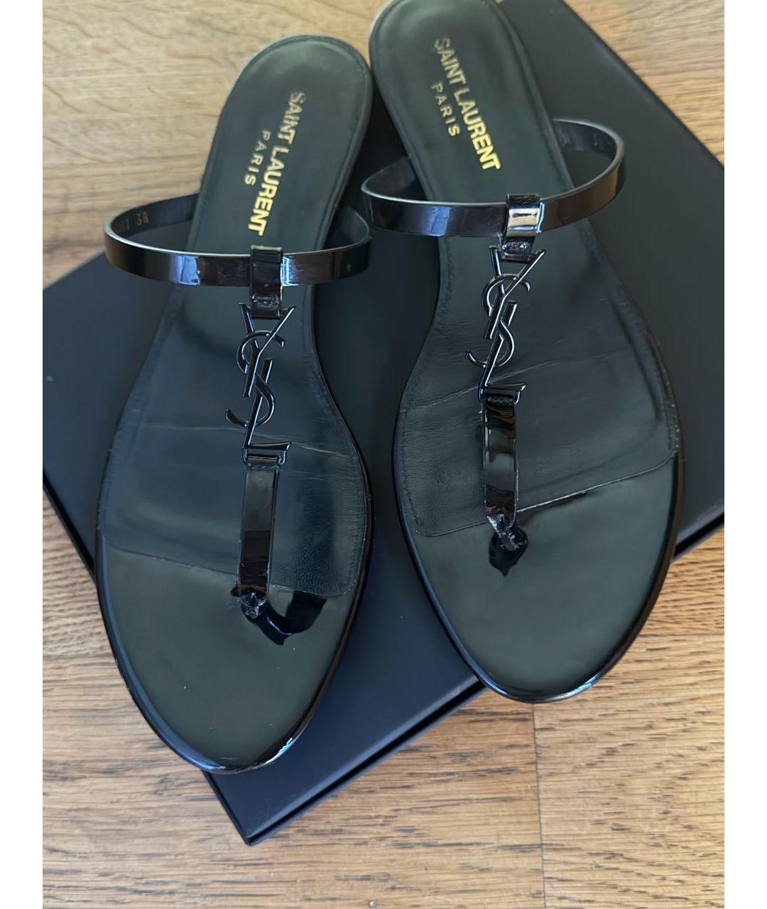 SAINT LAURENT Черные сандалии из лакированной кожи, фото 2