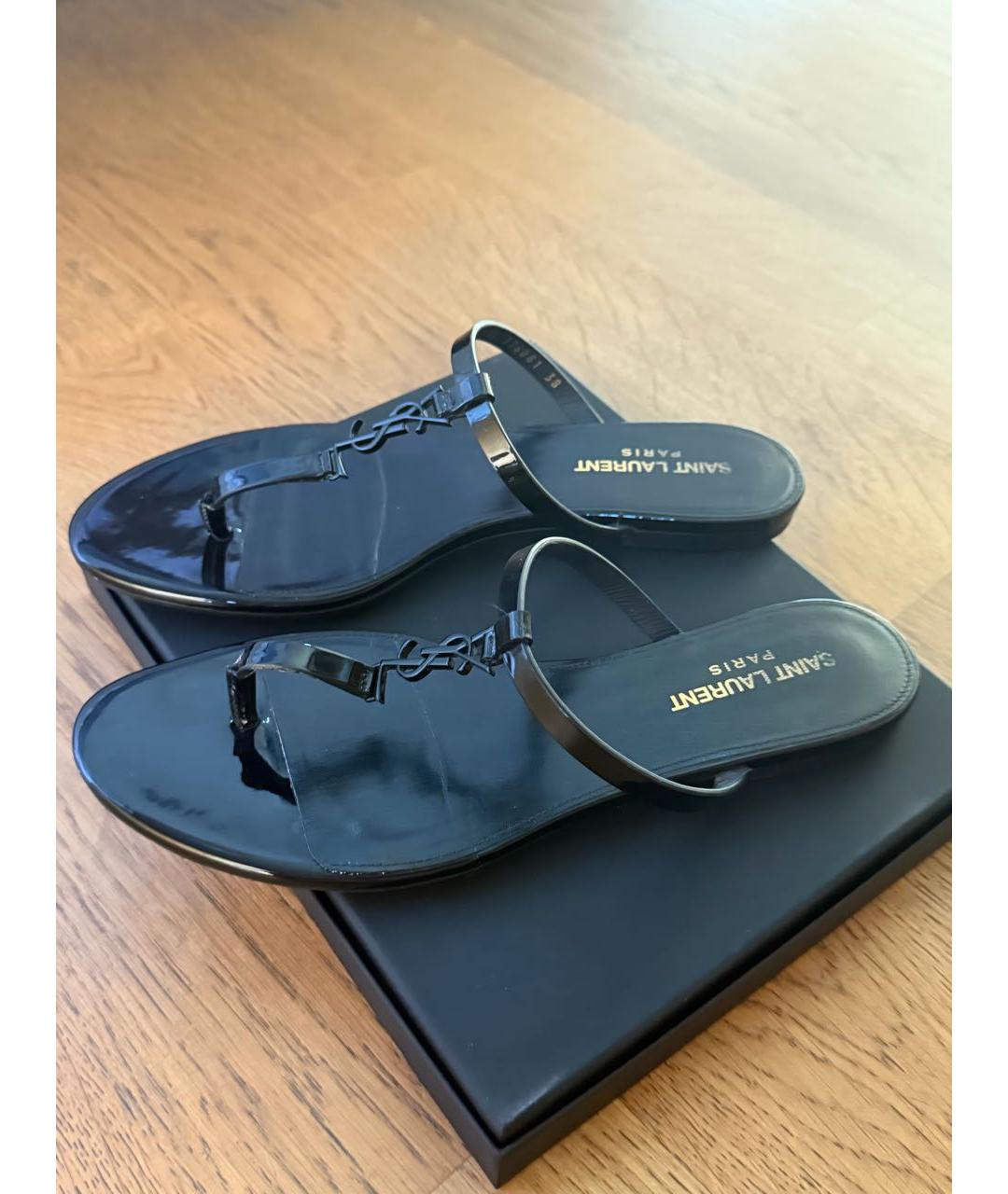 SAINT LAURENT Черные сандалии из лакированной кожи, фото 7