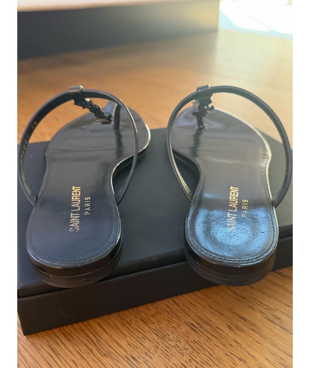 SAINT LAURENT Черные сандалии из лакированной кожи, фото 4