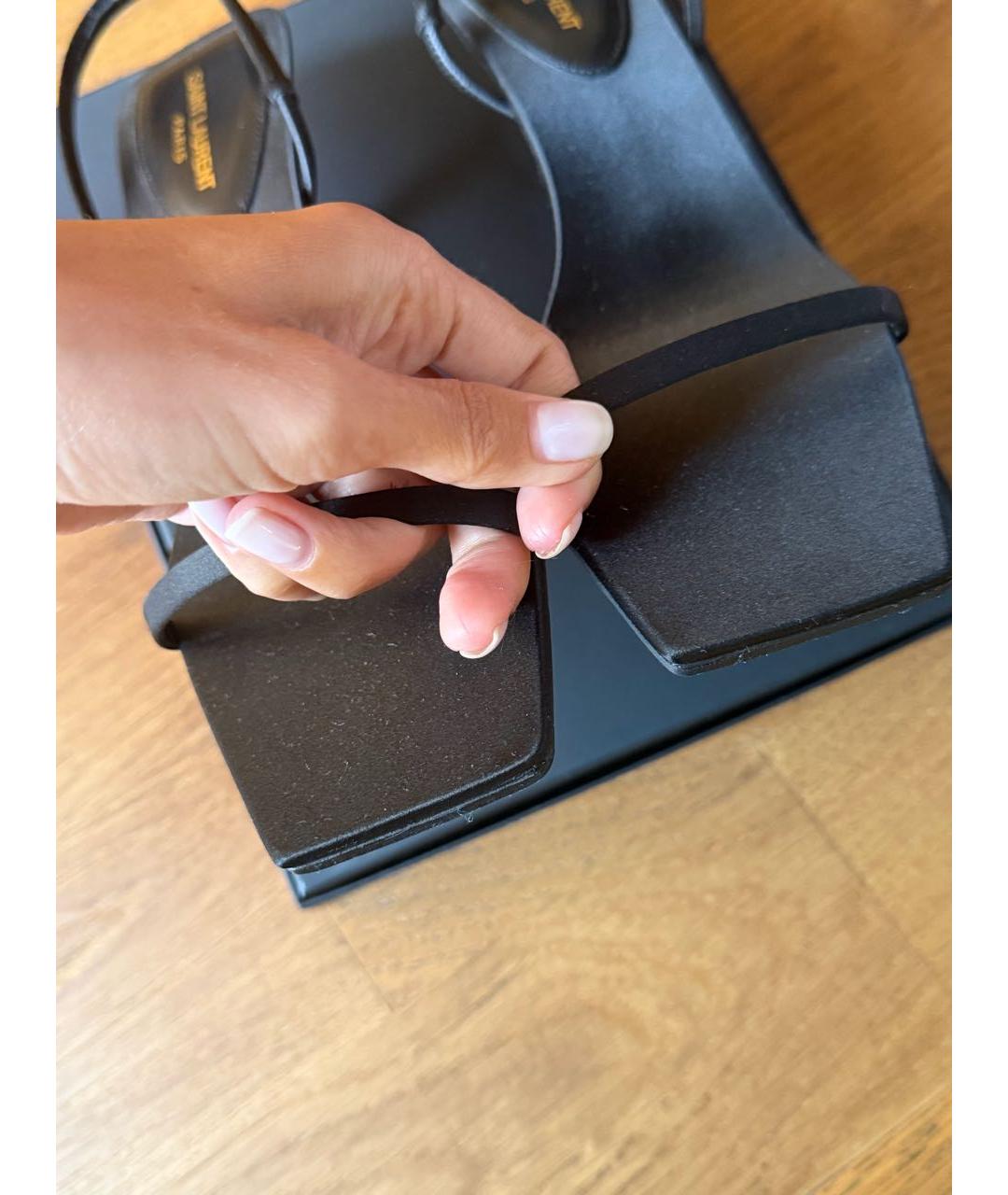 SAINT LAURENT Черные текстильные босоножки, фото 6