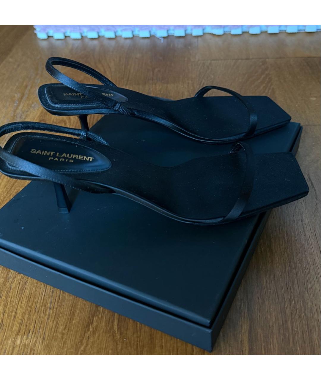 SAINT LAURENT Черные текстильные босоножки, фото 7