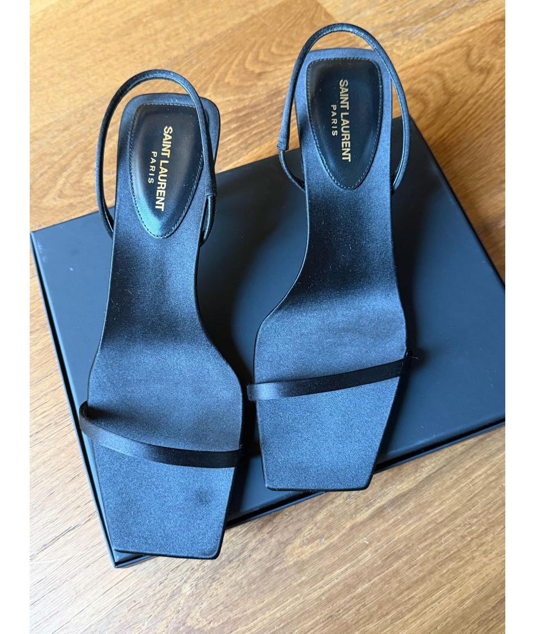 SAINT LAURENT Черные текстильные босоножки, фото 2