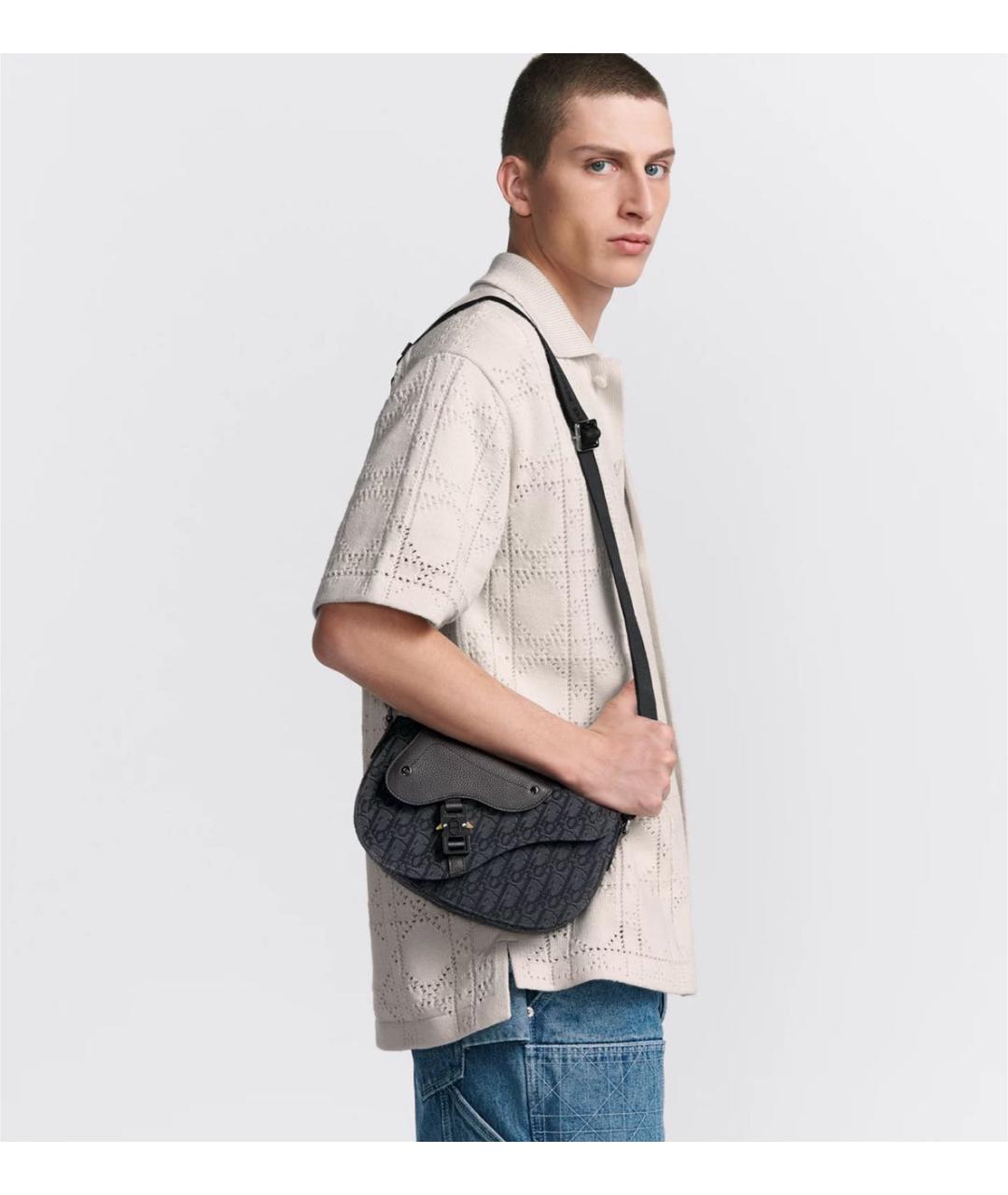 CHRISTIAN DIOR Антрацитовая тканевая сумка на плечо, фото 2