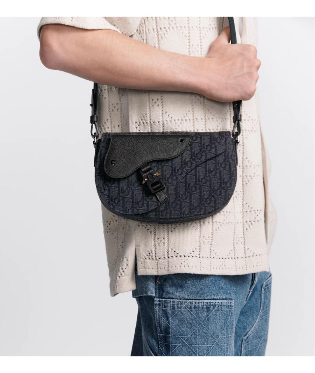 CHRISTIAN DIOR Антрацитовая тканевая сумка на плечо, фото 3