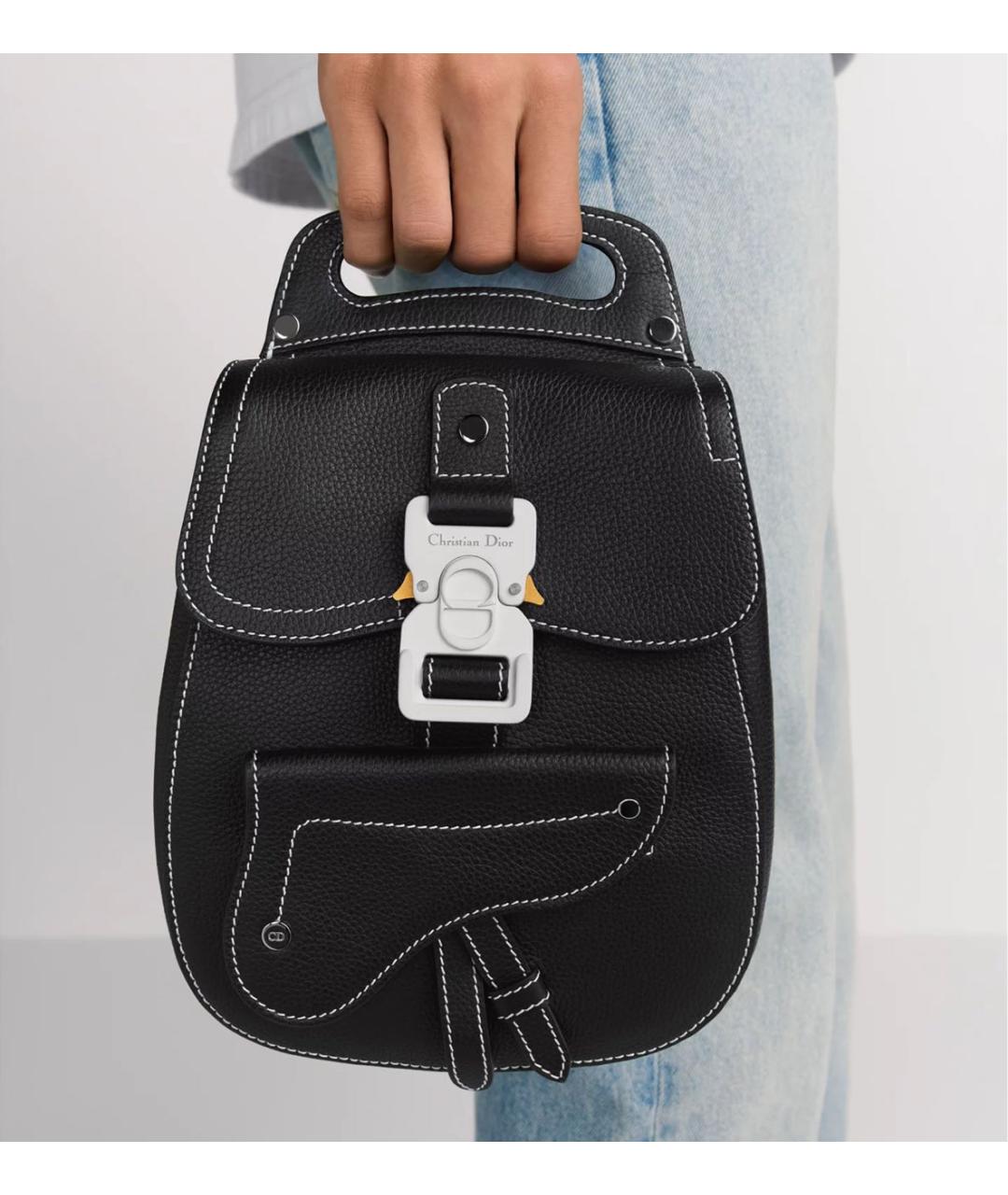 CHRISTIAN DIOR Черная кожаная сумка на плечо, фото 3