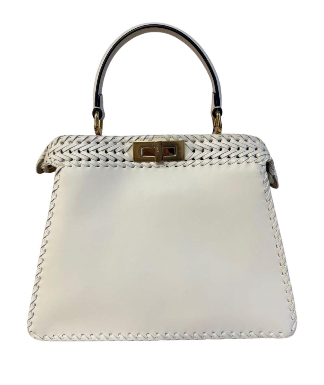 FENDI Белая кожаная сумка с короткими ручками, фото 1