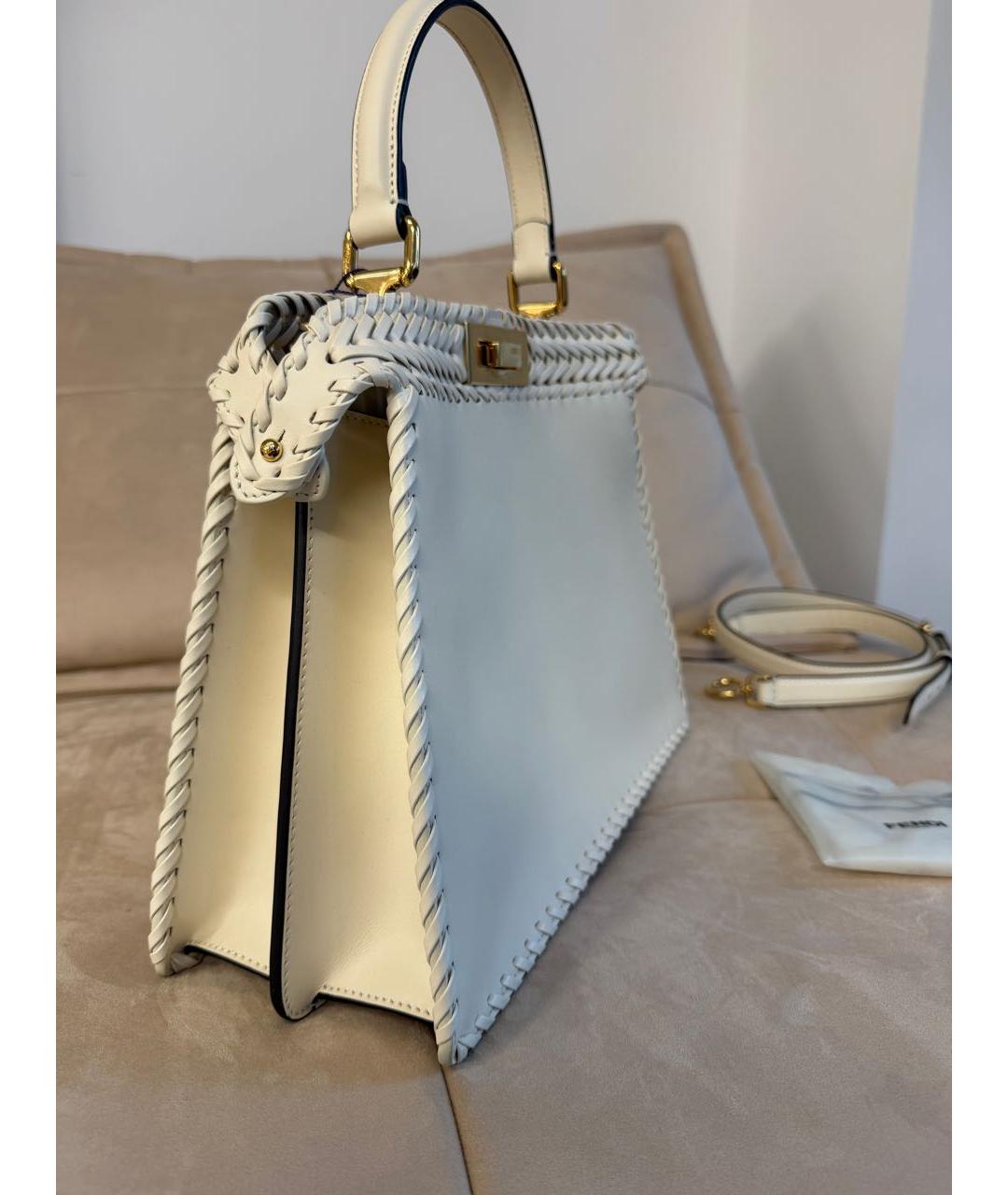 FENDI Белая кожаная сумка с короткими ручками, фото 3