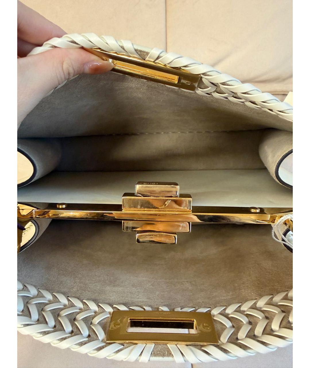 FENDI Белая кожаная сумка с короткими ручками, фото 6